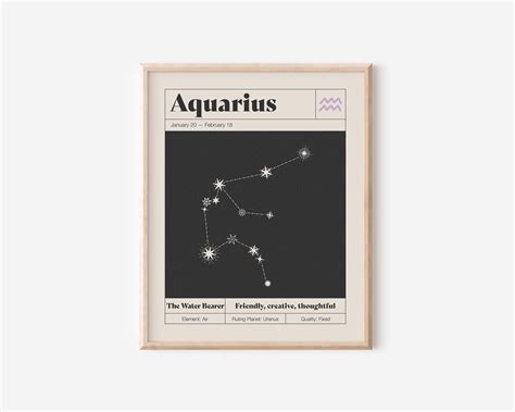 Aquarius Star Constellation Art Print Zodiac Constellation - Etsy