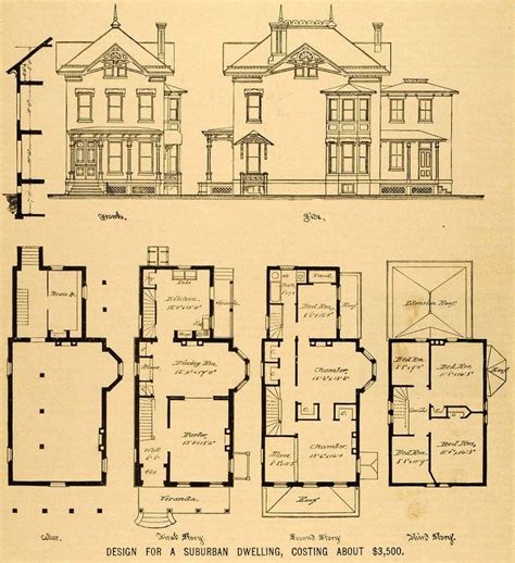 vintage Victorian House Plans | 1879 Print Victorian House Plainfield ...