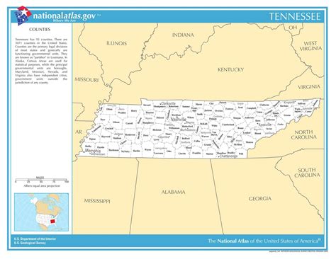 Tennessee State Counties w/Cities Laminated Wall Map - US