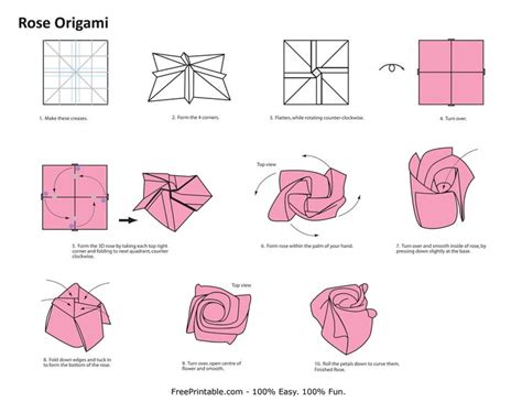 Origami Rose diagrams | Origami easy, Origami flowers, Origami rose