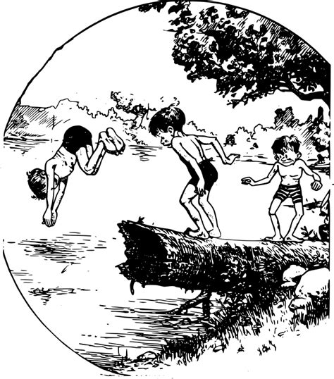 Kids at Swimming Hole - Openclipart