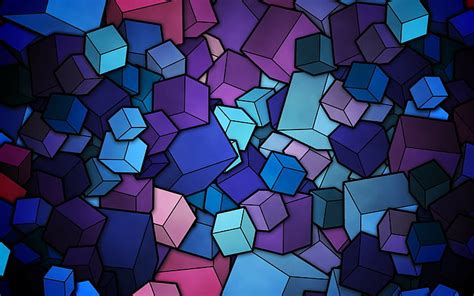 4096x2304px | free download | HD wallpaper: abstract, cube, cyan, purple, blue, digital art ...