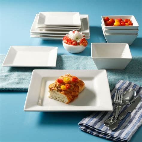 Gibson Home Everyday Hard Square 12-Piece White Dinnerware Set - Walmart.com - Walmart.com