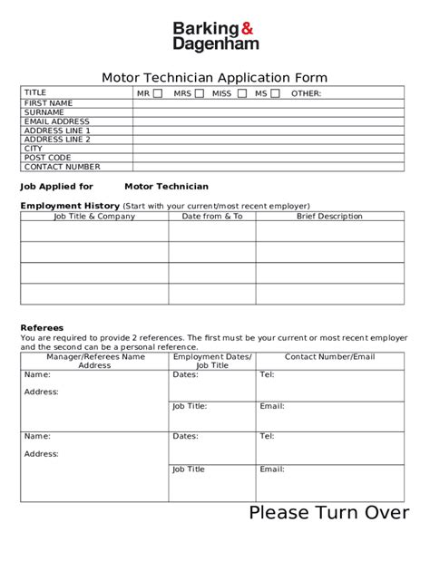 Motor Technician Application Doc Template | pdfFiller