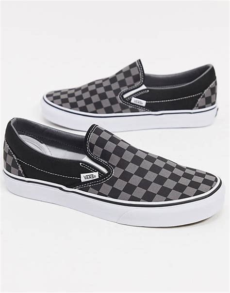 Vans Classic Slip-On checkerboard trainers in black and grey | ASOS