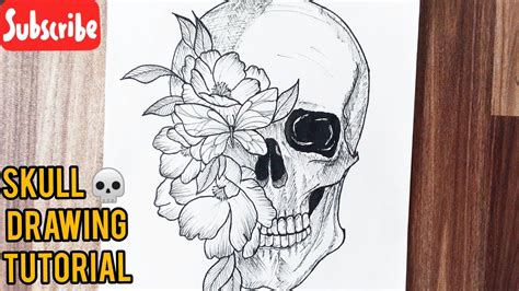 How to draw a skull with flowers || Skull drawing || Tattoo drawing ...