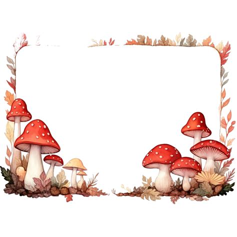 Fly Agarics Mushrooms Rectangular Frame With Gold Border Watercolor Illustration Horizontal ...
