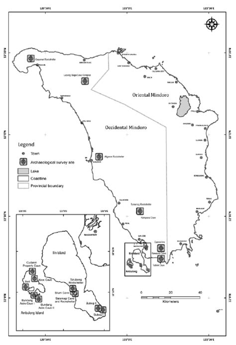 Map of the islands of Mindoro and Ilin showing the main sites that were... | Download Scientific ...