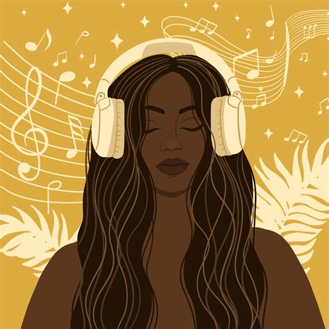 Black girl with headphones listening to music 15740479 Vector Art at ...