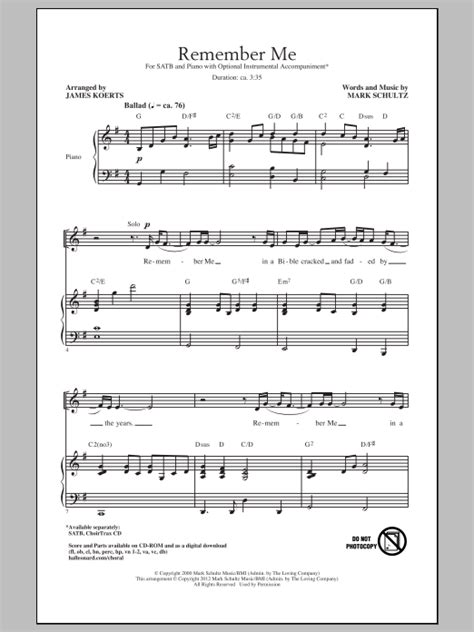 Remember Me by Mark Schultz Sheet Music for SATB Choir at Sheet Music ...