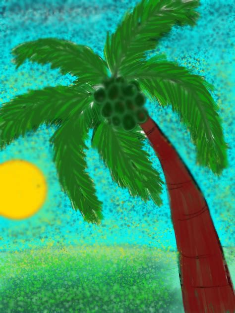 Sunset and Coconut Tree - ibisPaint