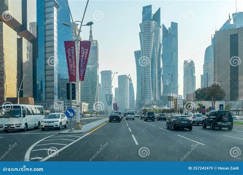 Doha Road and Traffic Signs Editorial Stock Image - Image of light ...