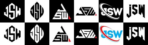 JSW letter logo design in six style. JSW polygon, circle, triangle, hexagon, flat and simple ...