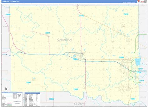 Canadian County, OK Zip Code Wall Map Basic Style by MarketMAPS - MapSales