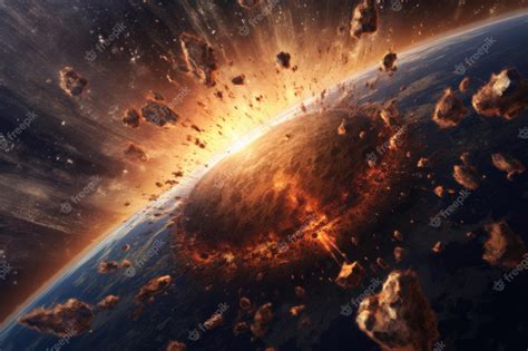 Premium AI Image | Illustrating Earth Dire Confrontation with a Massive Meteor Strike