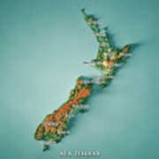 New Zealand Country 3D Render Topographic Map Cities Art Print by Frank Ramspott - Pixels