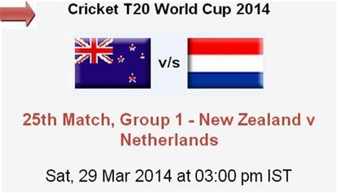 25th Match, Group 1 - New Zealand v Netherlands Live cricket Scores on ...