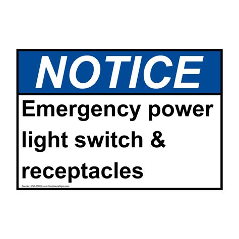 ANSI Emergency Power Light Switch And Receptacles Sign ANE-30005