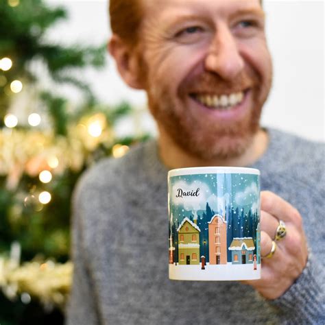 Personalised Christmas Village Mug And Coaster Gift Set By Hoobynoo