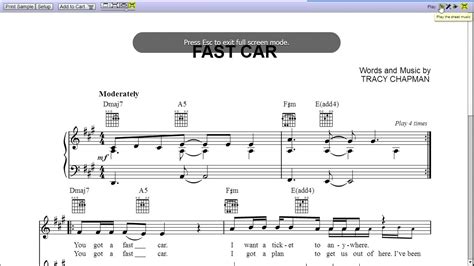 Fast Car by Tracy Chapman - Piano Sheet Music:Teaser - YouTube