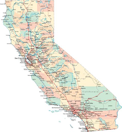 Large detailed administrative and road map of California. California large administrative and ...