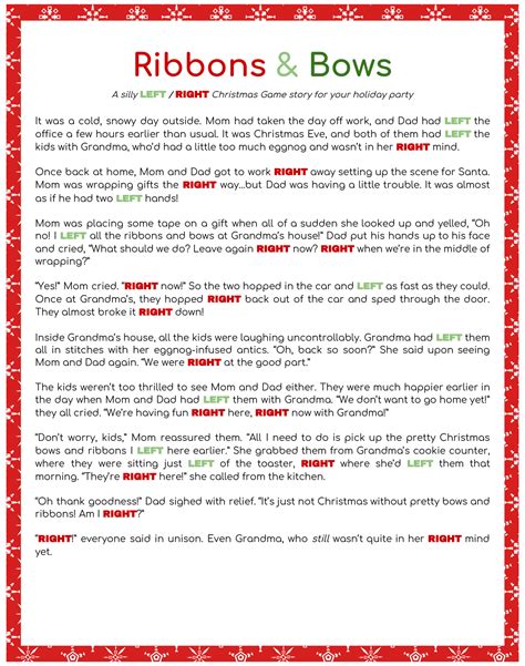 Right Left Christmas Game Printable