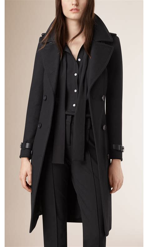 Leather Trim Wool Cashmere Trench Coat in Black - Women | Burberry ...