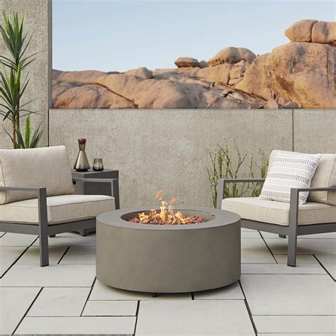 Real Flame Aegean 36 in. W X 15 in. H Round Powder Coated Steel Liquid Propane Fire Pit in Mist ...
