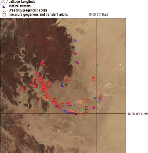 Desert locust distribution in February 2004 in the A ̈r region, Niger... | Download Scientific ...