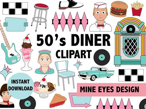 50s Diner Clipart Set Retro 1950's Nostalgia 50s Googie - Etsy | Digital graphic design, Graphic ...