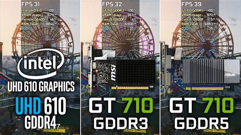 Intel UHD 610 vs GT 710 GDDR3 vs GT 710 GDDR5 | GTA V - YouTube