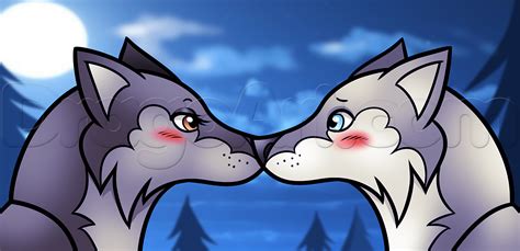 Kissing Wolves Drawing Tutorial, Step by Step, forest animals, Animals, FREE Online Drawing ...