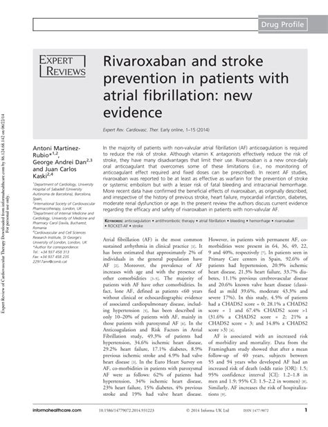 (PDF) Rivaroxaban and stroke prevention in patients with atrial fibrillation: New evidence