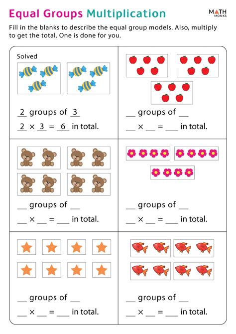 Equal Groups Multiplication Worksheets - Math Monks