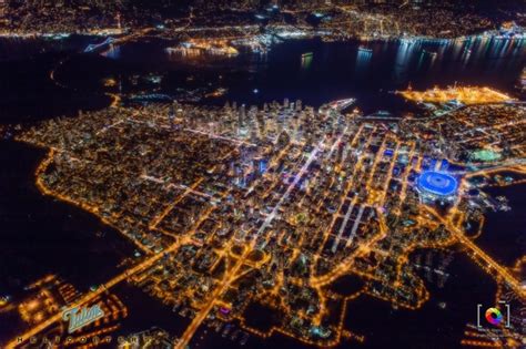 Unique night time aerial shot of Vancouver - Photorator