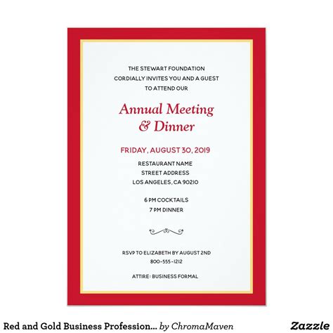 Red and Gold Business Professional Annual Dinner Invitation #zazzle ...