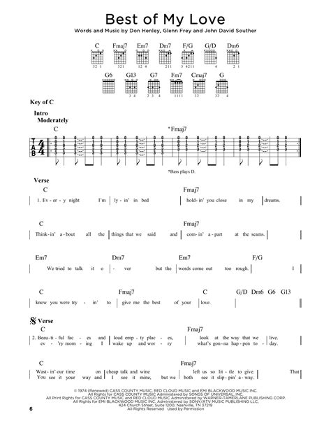 Best Of My Love by The Eagles - Guitar Lead Sheet - Guitar Instructor