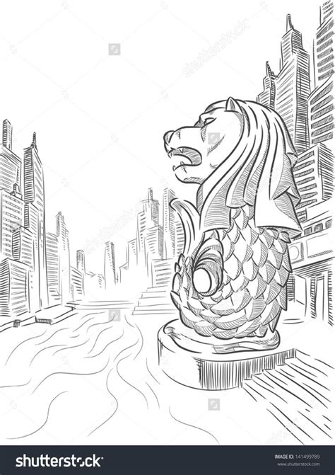 Image result for sketch singapore merlion | Singapore art, Line art vector, Coloring pages