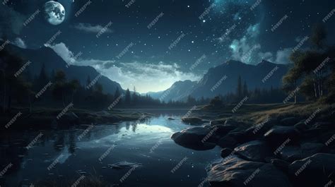 Premium AI Image | A starry night sky over a mountain lake