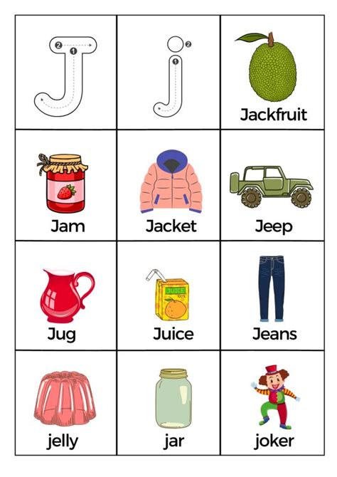 What Starts with Letter J Words Worksheets Printable PDF