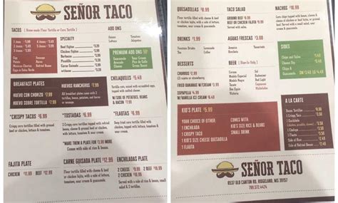 Menu at Señor Taco restaurant, Ridgeland