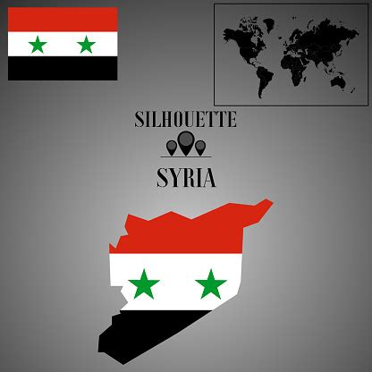 Syria Outline World Map Contour Silhouette With National Flag Inside ...