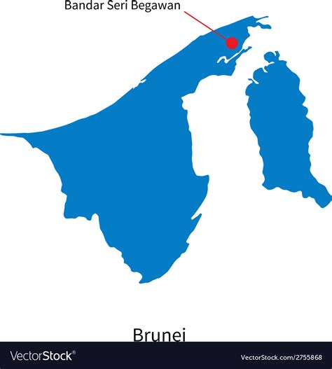 Detailed map of Brunei and capital city Bandar Vector Image