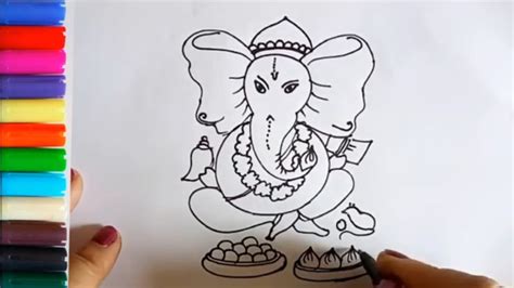 Ganpati drawing easy for kids | Bal Ganesha drawing and coloring step by step - YouTube