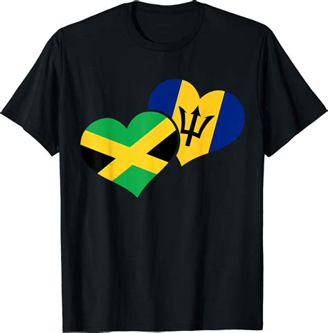 Barbados & Jamaica Hearts Bajan Jamaican Flag Pride Heritage T-Shirt ...