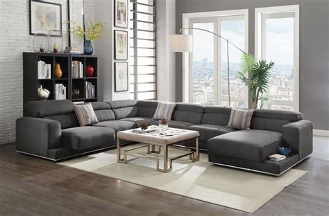 ACME Alwin Sectional Sofa in Dark Gray Fabric Upholstery - Walmart.com