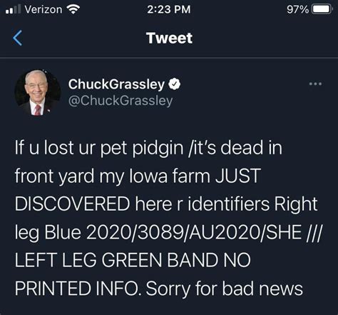 An actual tweet from senator chuck grassley : ihadastroke