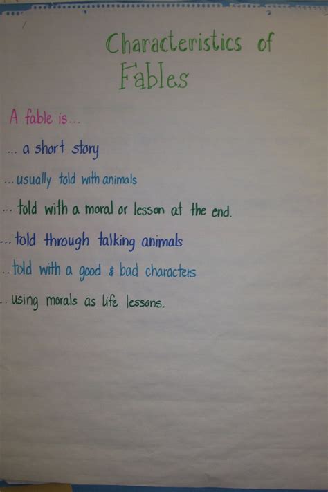 Characteristics of Fables | Classroom charts, Teaching literacy ...