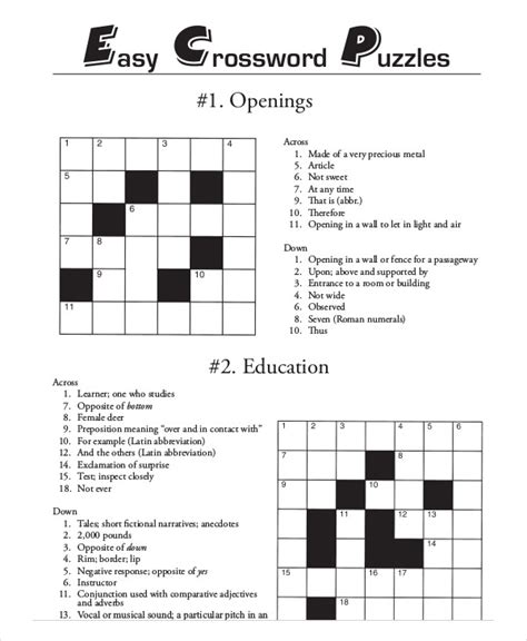 Free Easy Crossword Puzzles Printable