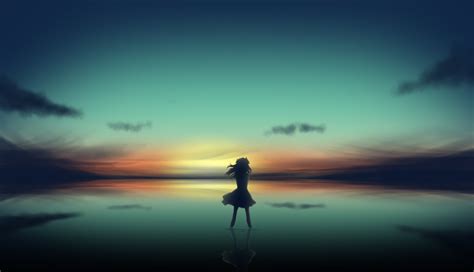 1336x768 Resolution Anime Girl In Clear Sunset HD Laptop Wallpaper - Wallpapers Den